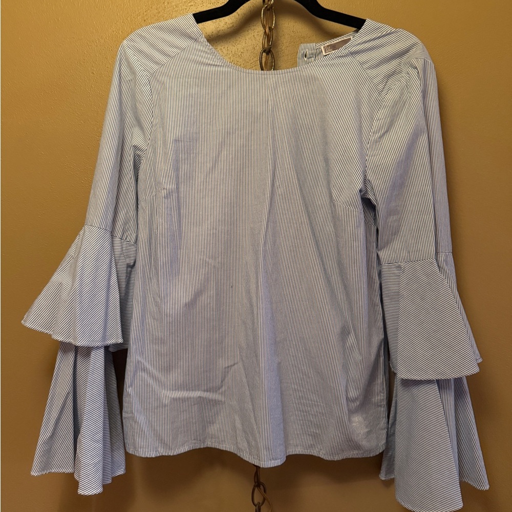 Chelsea28 Blue Striped Women's Top with Flared Sleeves